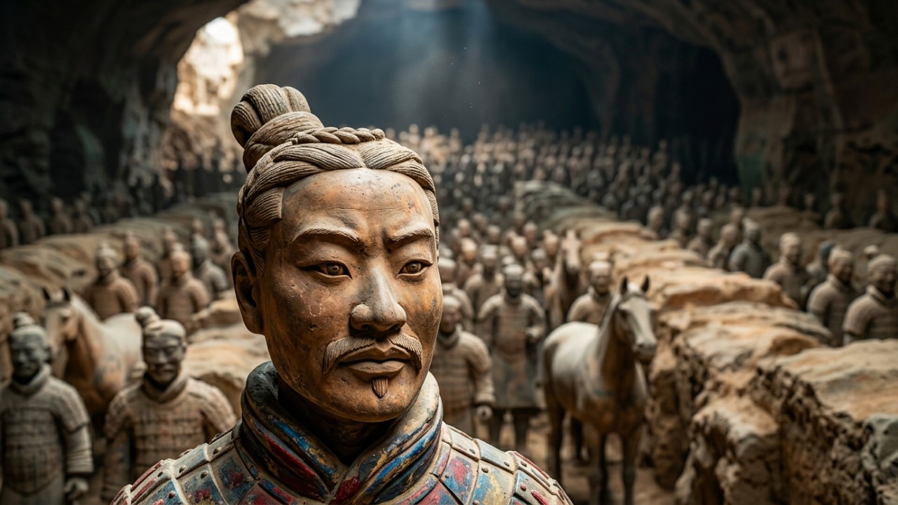 Um agricultor chinês cavou um poço em 1974, bateu numa cabeça de barro e desenterrou 8 mil soldados em tamanho real, e passou o resto da vida autografando livros na entrada do sítio arqueológico por um salário mínimo