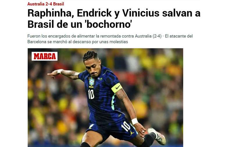 Jornal espanhol vê Brasil escapar de "vexame" diante da Austrália