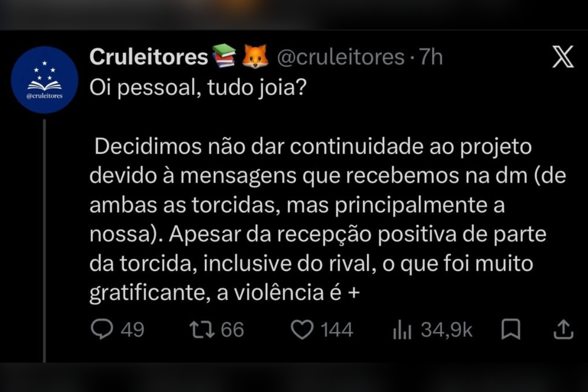 Imagem da matéria: Cruleitores: clube de leitura de torcida do Cruzeiro é apagado após ataques