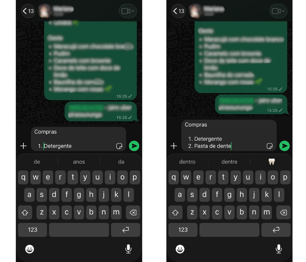 Mensageiro também permite listas numerados, proporcionados organização às mensagens — Foto: Reprodução/Mariana Tralback