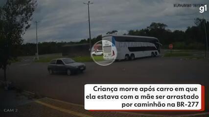 Criança morre após carro onde ela estava com a mãe ser arrastado por caminhão na BR-277