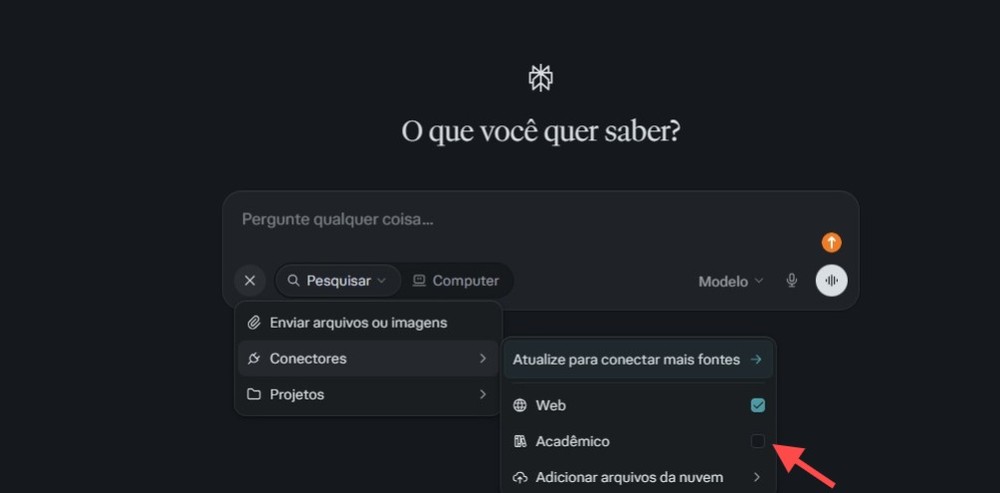 Com o filtro acadêmico as pesquisas no Perplexity passarão a ser focadas em artigos acadêmicos, científicos e em pesquisas — Foto: Diedrich Bader/TechTudo