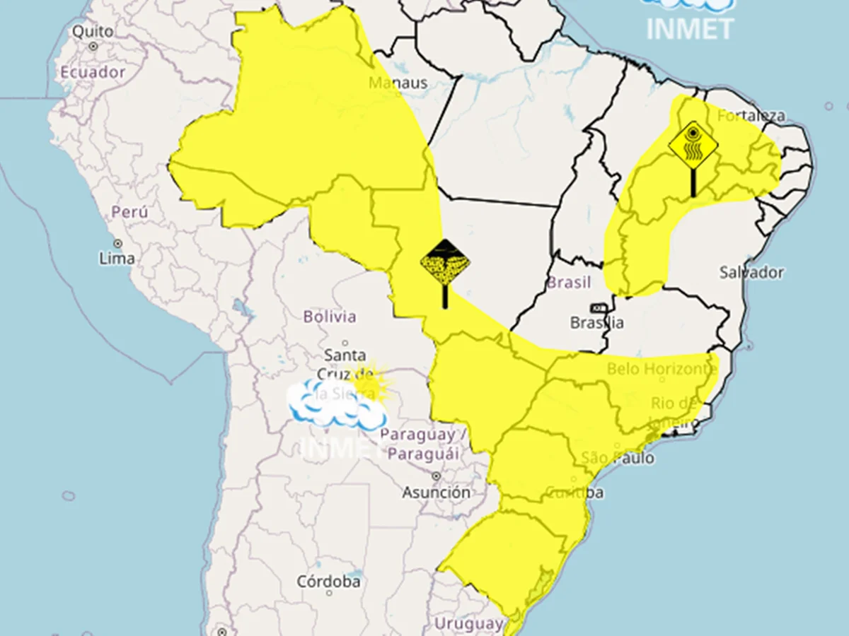 Alerta amarelo: 15 estados têm risco de tempestades e ventos de até 60 km/h