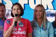 Celina Leão e Michelle Bolsonaro em evento de campanha nesta segunda-feira (28/9)