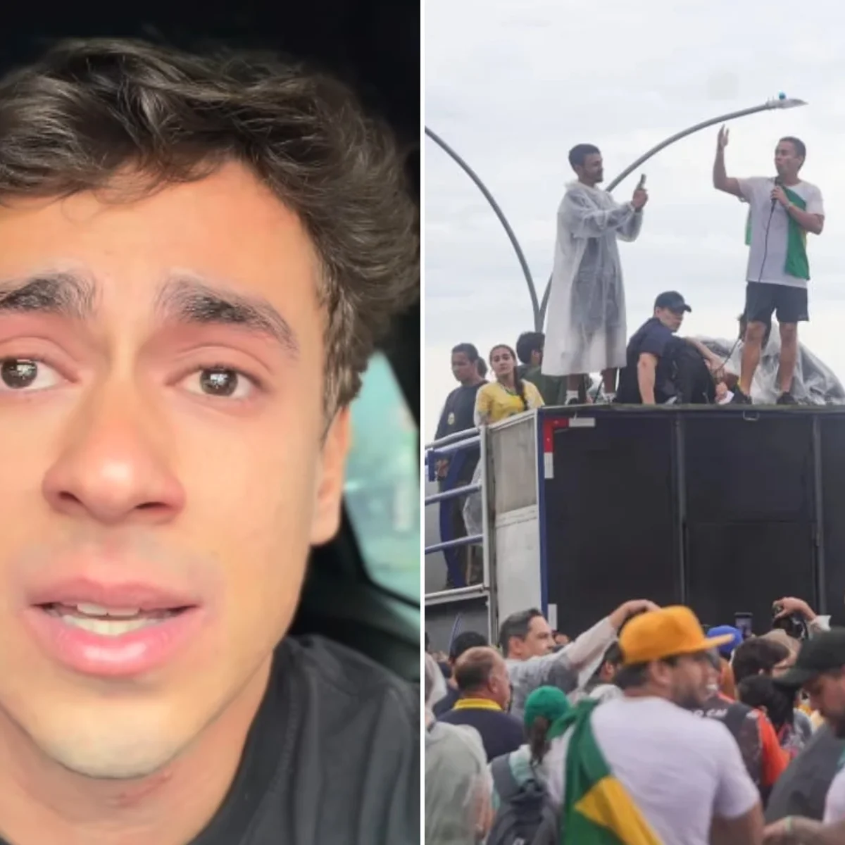 Nikolas chora, canta louvor e relembra raio que atingiu ato em Brasília
