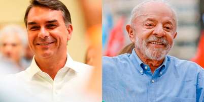 Os candidatos a presidente Flávio Bolsonaro (PL) e Lula (PT) Foto: Vittor Sales/Divulgação Campan / Estadão